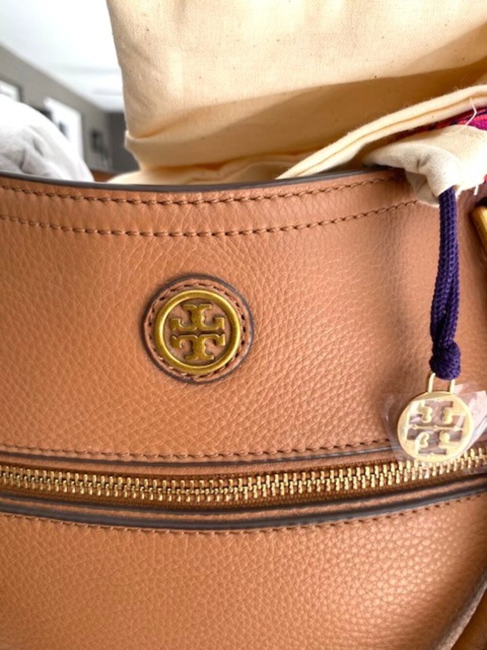 Tory Burch Frances Leather Satchel Bag Large Authentic Tan Brown - Picture 2 of 9